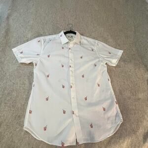 Bonobos Negroni Cocktail Print Button-Up Shirt Men’s Medium White Short Sleeve